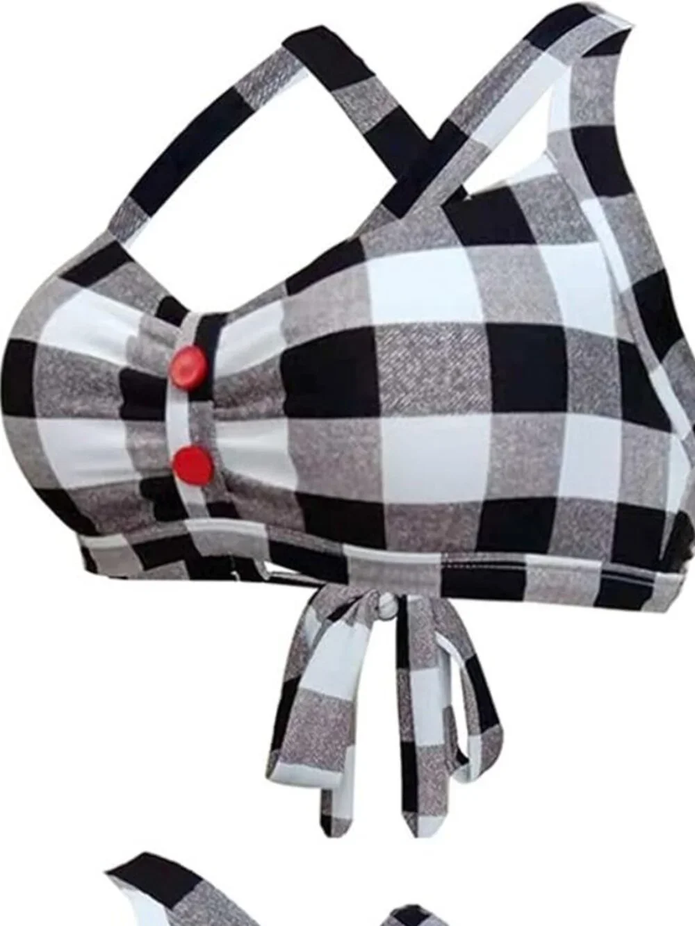 L Bikini Top Black White Plaid Push Up Pinup Rockabilly Style
